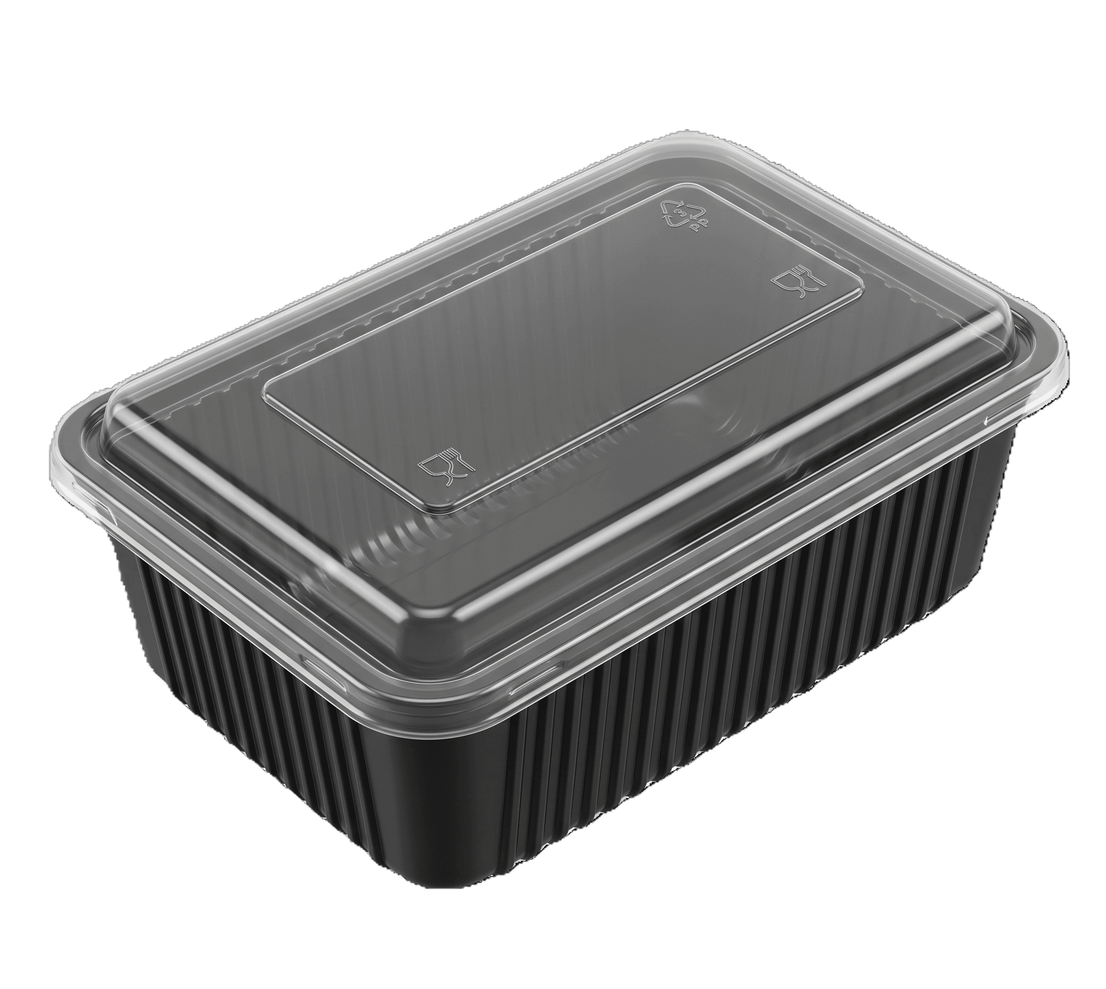 1000ml Single Compartment Bowl (Clear Lid / Black Base)