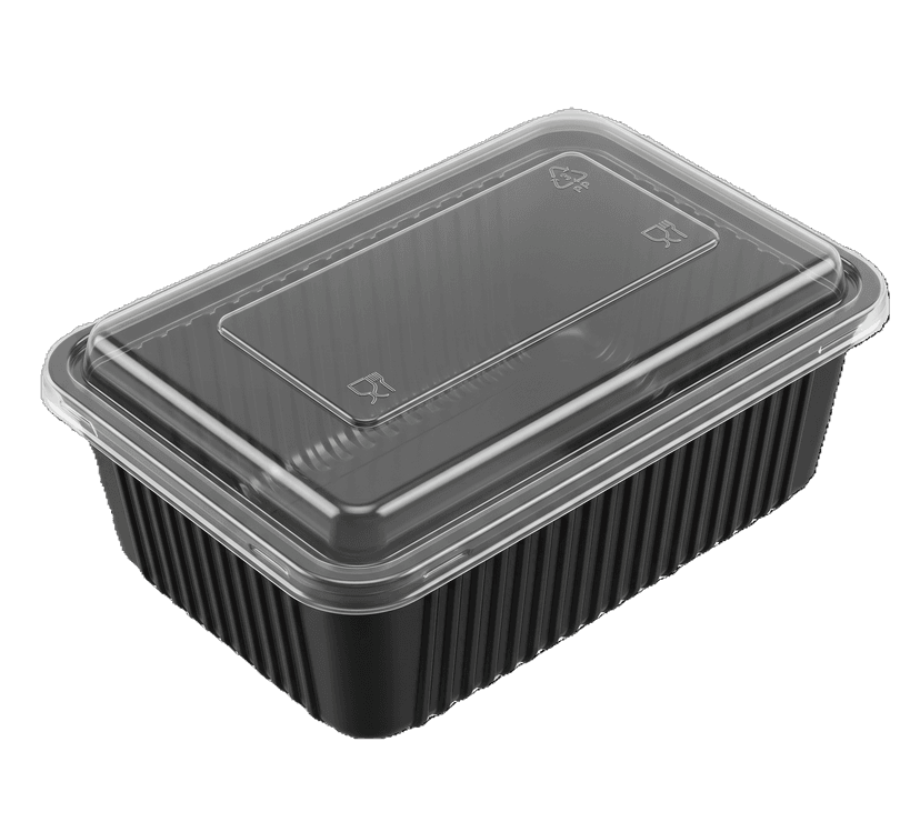 1000ml Single Compartment Bowl (Clear Lid / Black Base)